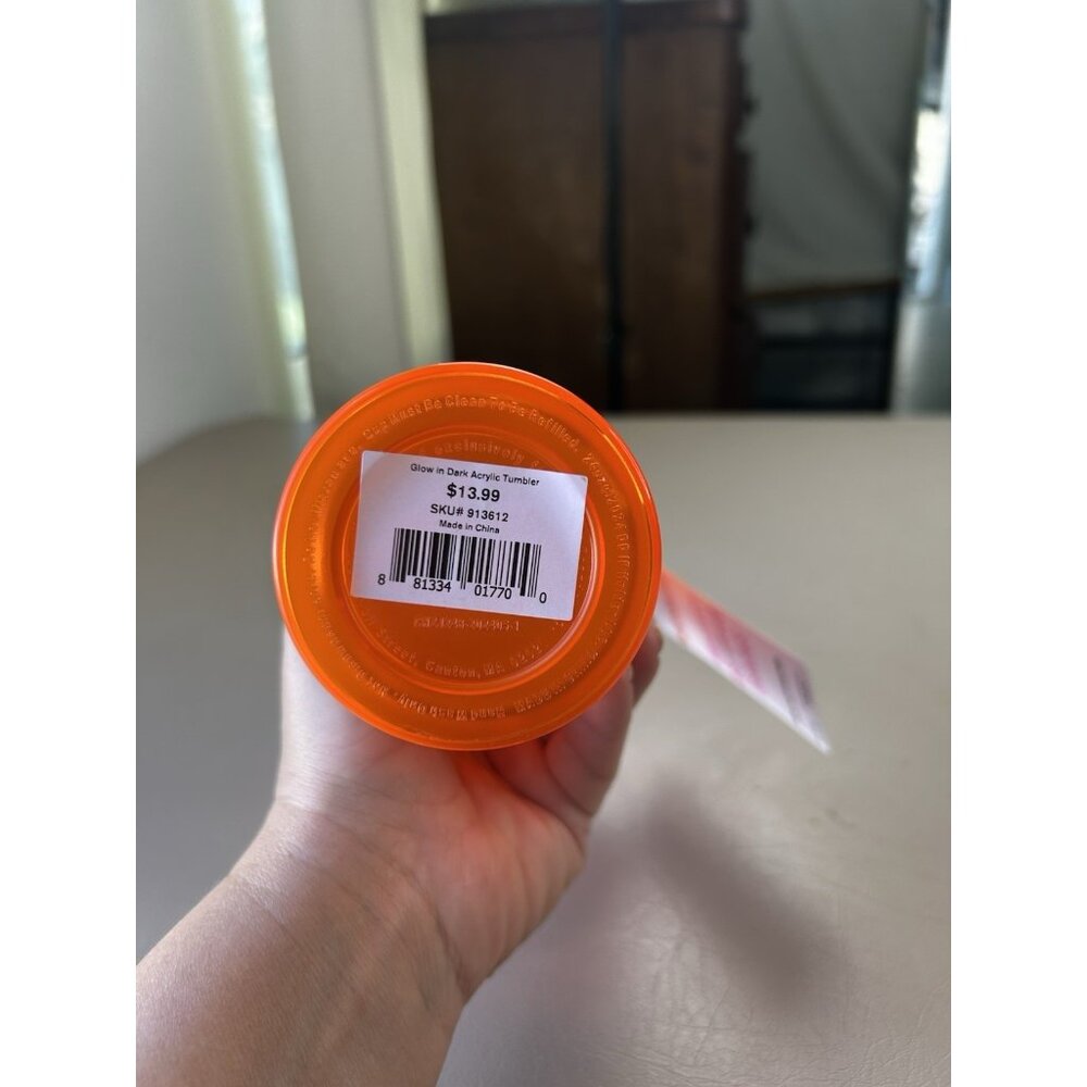 Dunkin Donuts Glow In The Dark Tumbler Cup Straw 24oz Orange Pumpkin Spice NWT - Picture 8 of 12